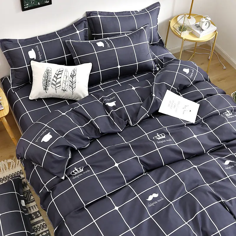 Fresh Student Cotton Bed Sheet Set Blue Yellow Quilted 4Pc - Image 9