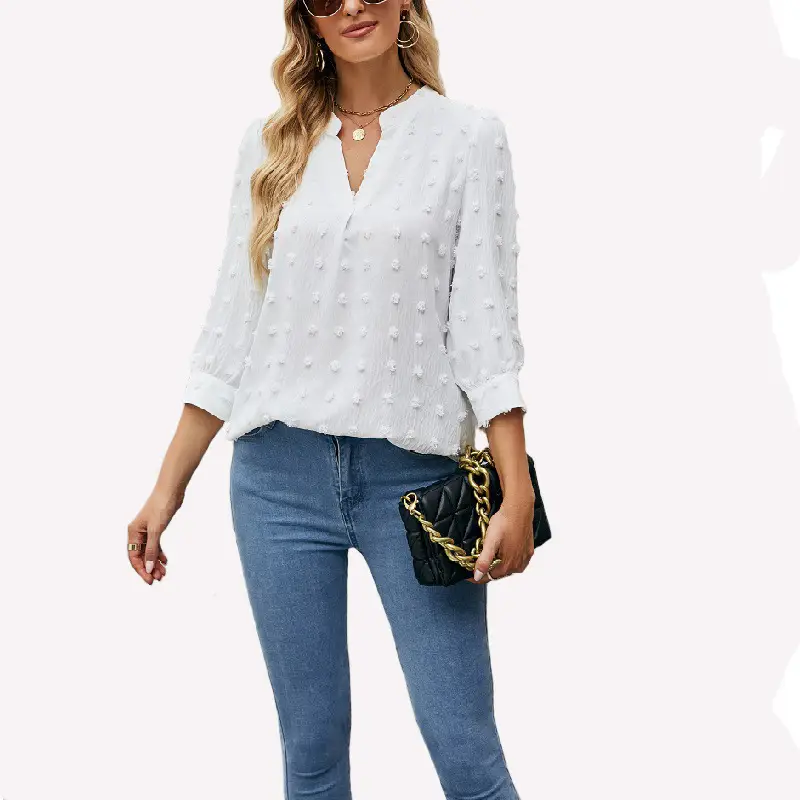 2023 Women's Pink Chiffon 3Q Sleeve Top with Embroidery - Image 8