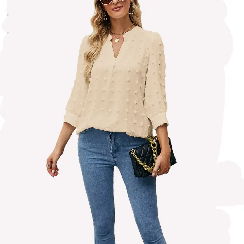 2023 Women's Pink Chiffon 3Q Sleeve Top with Embroidery - Image 9