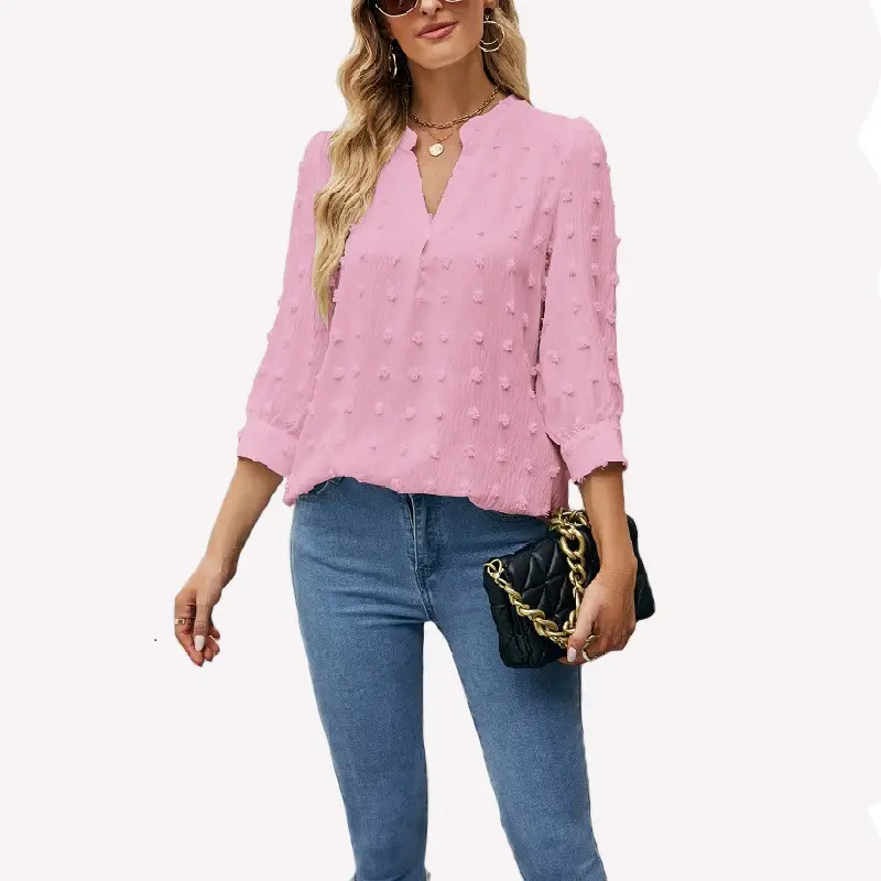 2023 Women's Pink Chiffon 3Q Sleeve Top with Embroidery - Image 11