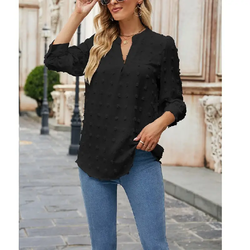 2023 Women's Pink Chiffon 3Q Sleeve Top with Embroidery - Image 2