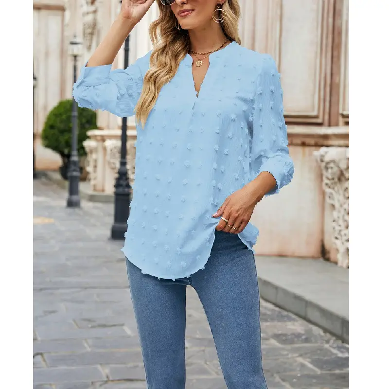 2023 Women's Pink Chiffon 3Q Sleeve Top with Embroidery - Image 5