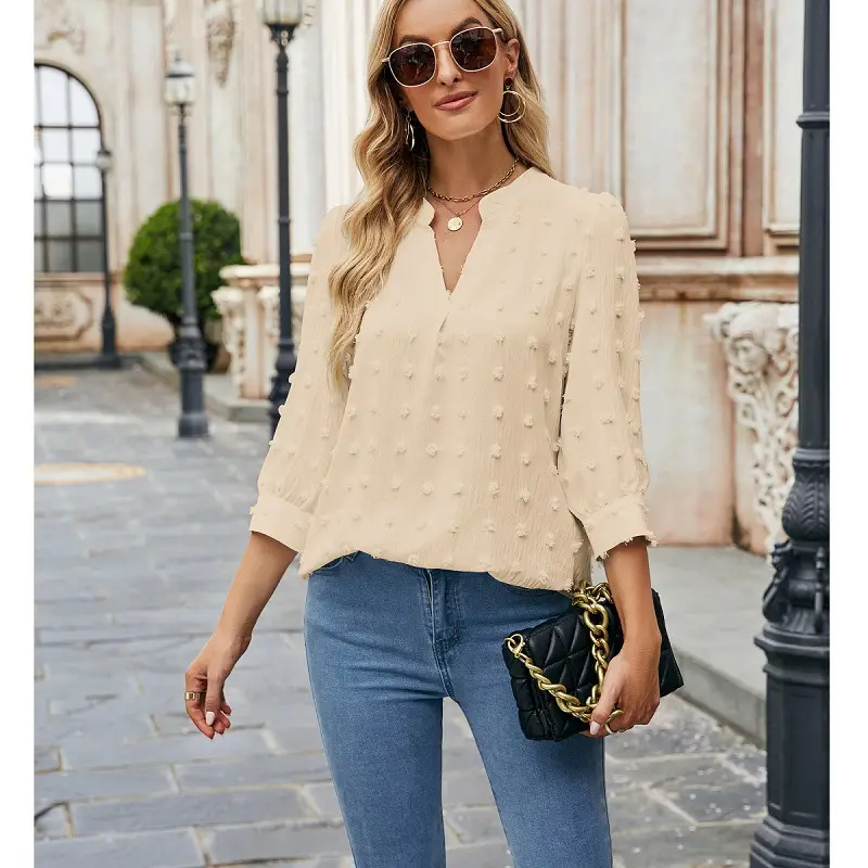 2023 Women's Pink Chiffon 3Q Sleeve Top with Embroidery - Image 6