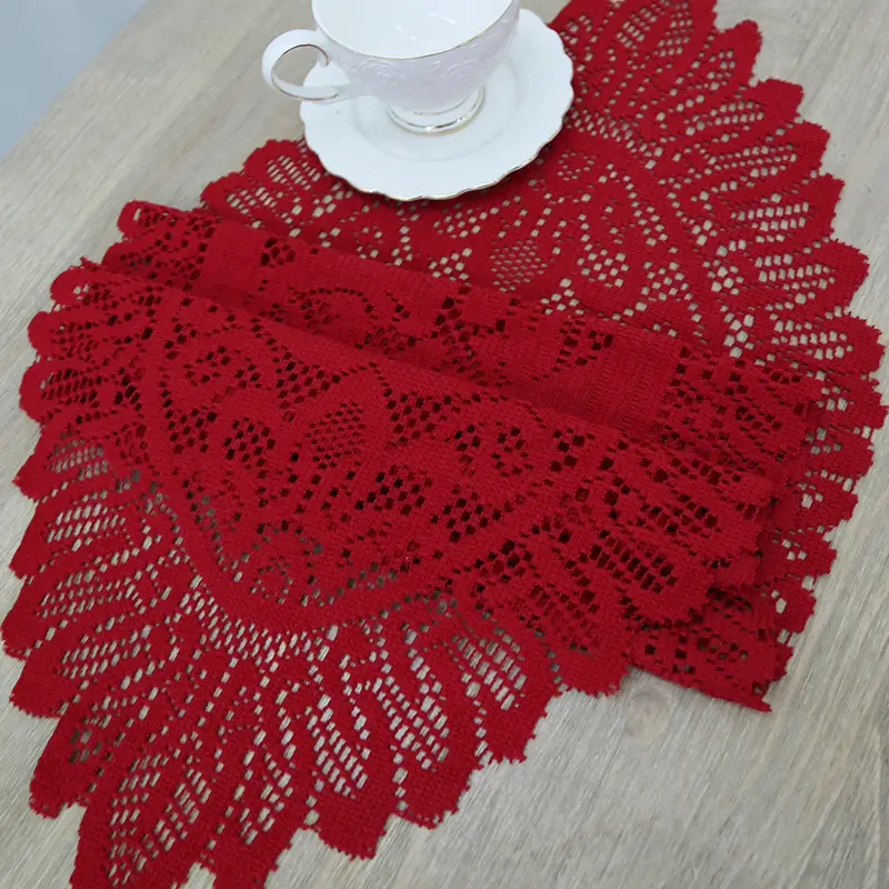 Red Cross-Country Lace Table Towel Long Mat Coffee Cover - Image 6