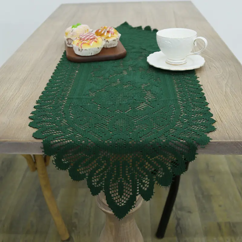 Red Cross-Country Lace Table Towel Long Mat Coffee Cover - Image 2