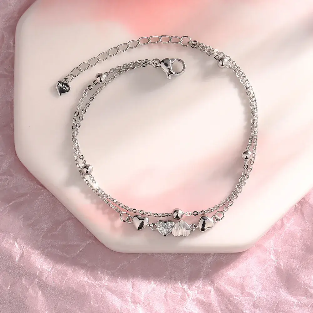 Silver Zircon Heart Bracelet for Women