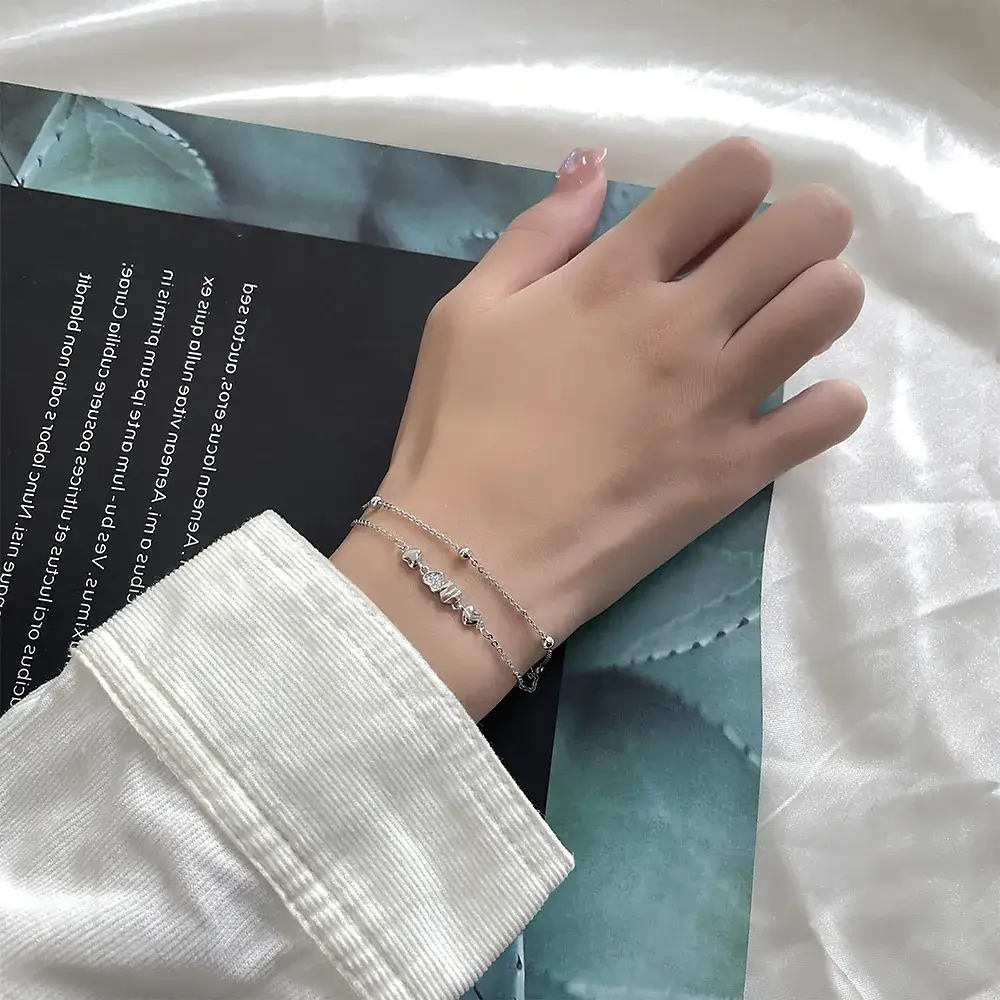 Silver Zircon Heart Bracelet for Women
