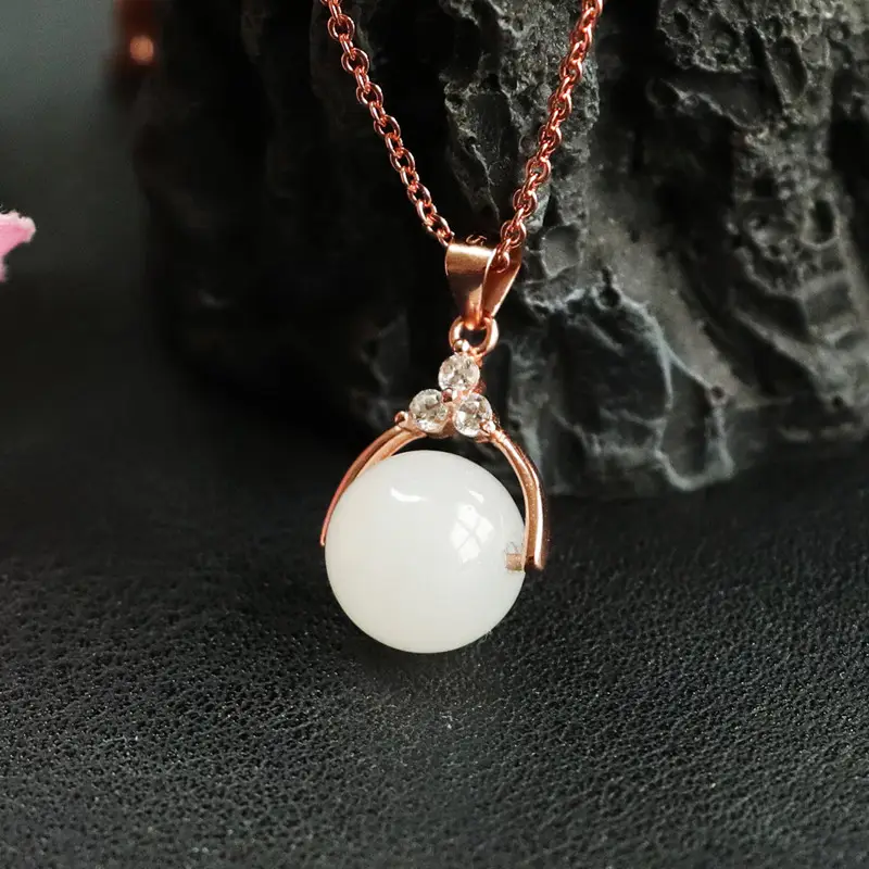 Guan Yu S925 Silver Inlaid White Jade Pendant Necklace - Image 3