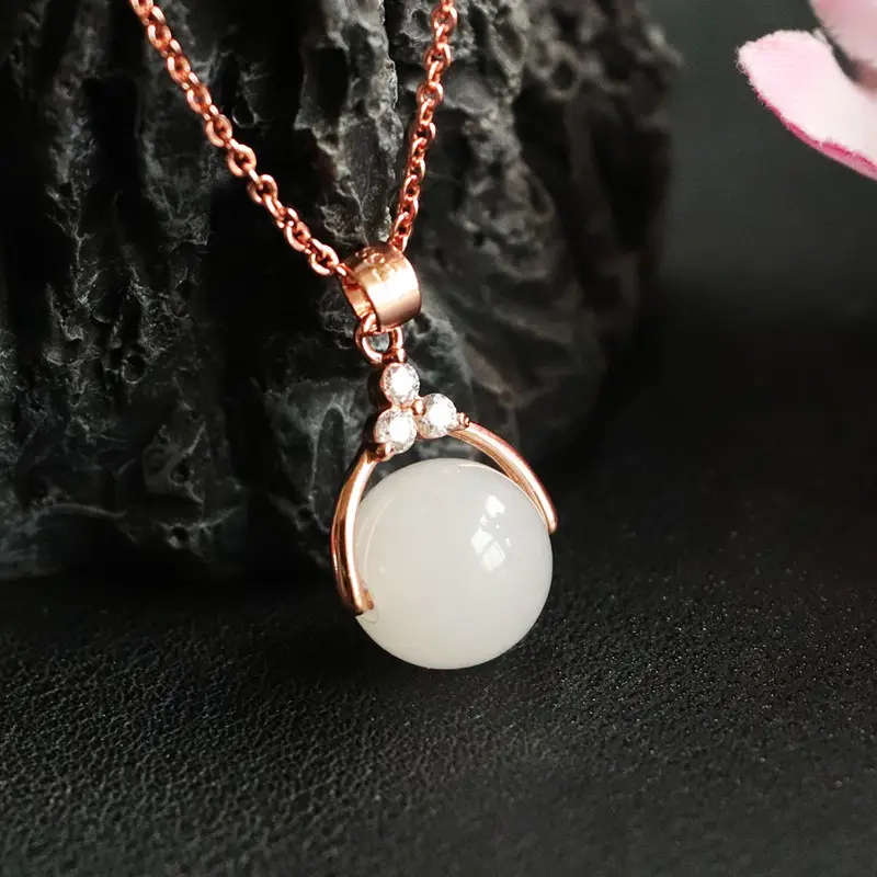 Guan Yu S925 Silver Inlaid White Jade Pendant Necklace - Image 4