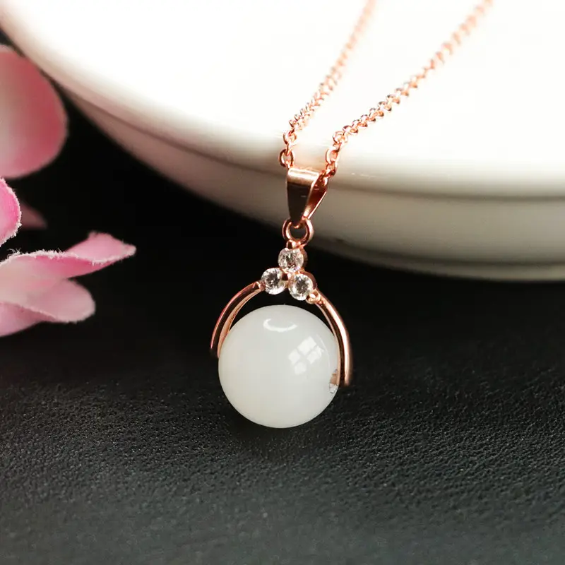 Guan Yu S925 Silver Inlaid White Jade Pendant Necklace - Image 5