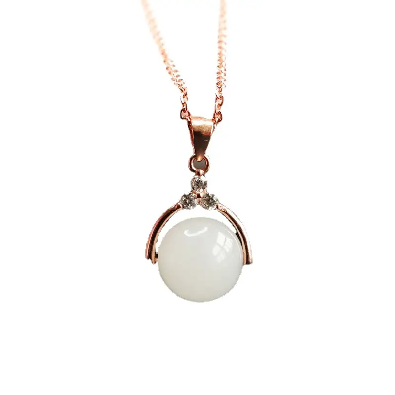 Guan Yu S925 Silver Inlaid White Jade Pendant Necklace - Image 6
