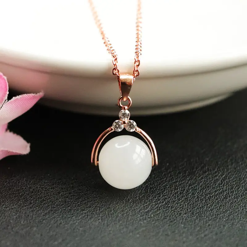 Guan Yu S925 Silver Inlaid White Jade Pendant Necklace — feature 9