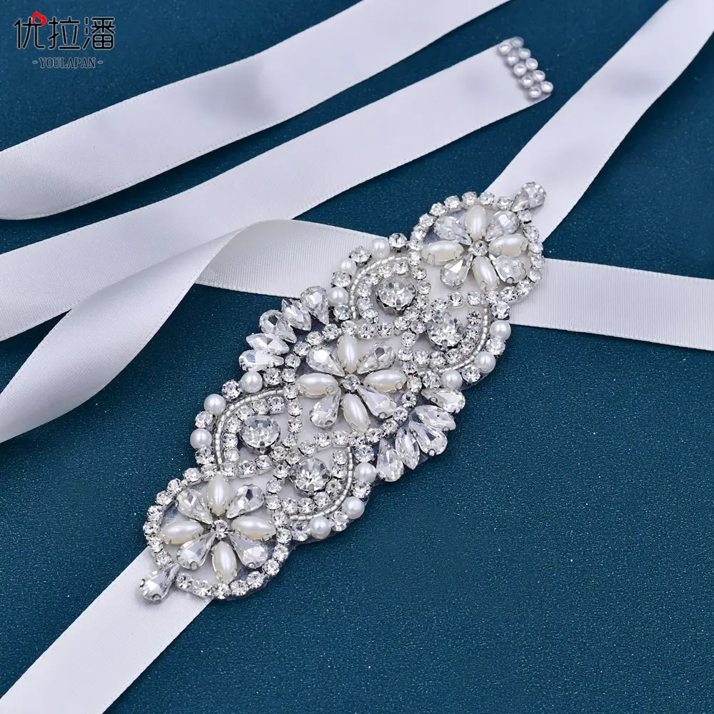 White Bridal Belt with Rhinestone Girdle for Women - Image 23