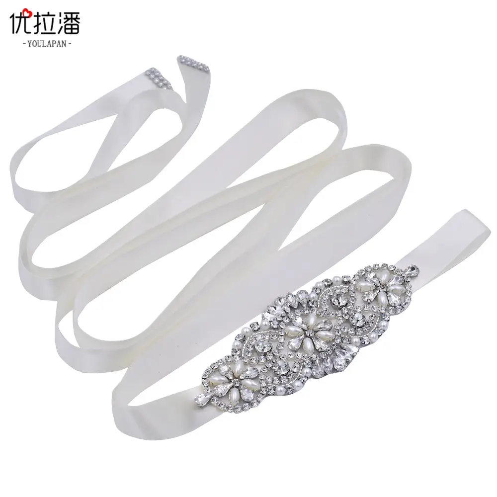 White Bridal Belt with Rhinestone Girdle for Women - Image 26