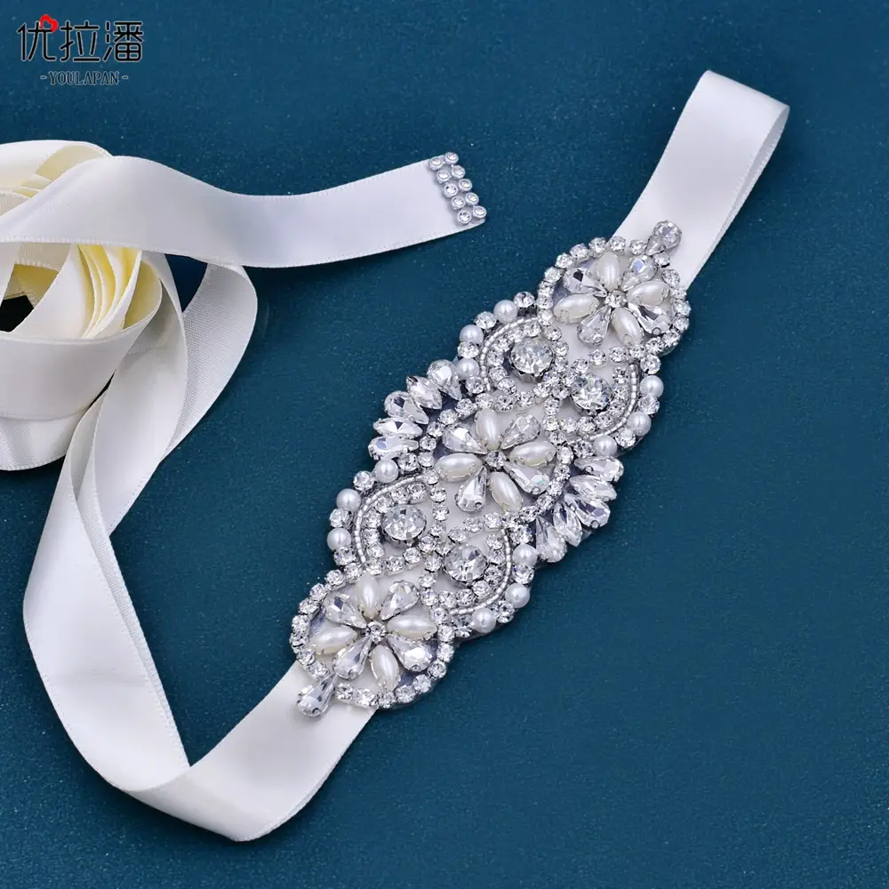 White Bridal Belt with Rhinestone Girdle for Women — feature 7