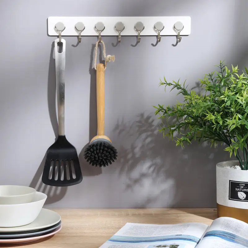 White 7-Hook Wall Mount for Kitchen and Bathroom - Image 2