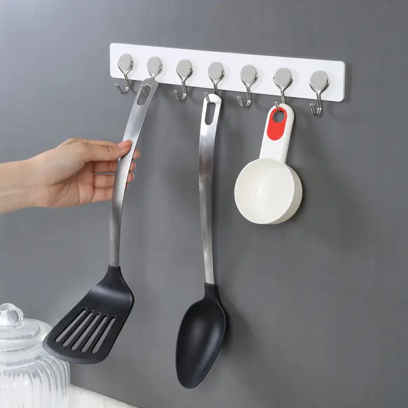 White 7-Hook Wall Mount for Kitchen and Bathroom - Image 4