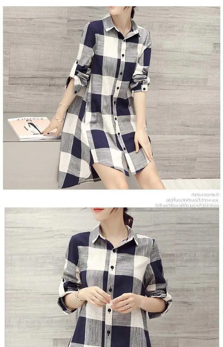 Women Plaid Shirt Cotton Linen Loose Mid Length Sun Protection — feature 10