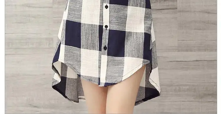Women Plaid Shirt Cotton Linen Loose Mid Length Sun Protection — feature 11