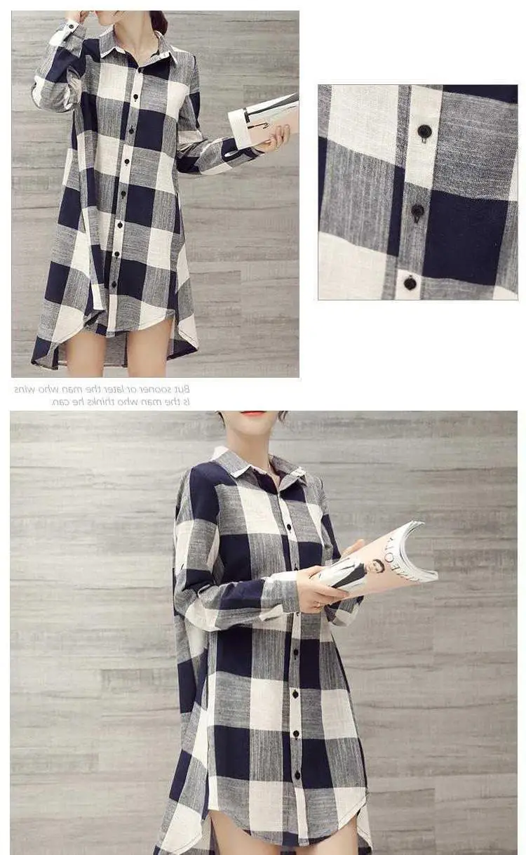 Women Plaid Shirt Cotton Linen Loose Mid Length Sun Protection — feature 12