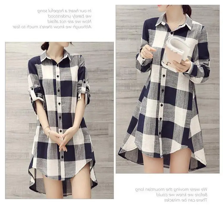 Women Plaid Shirt Cotton Linen Loose Mid Length Sun Protection — feature 14