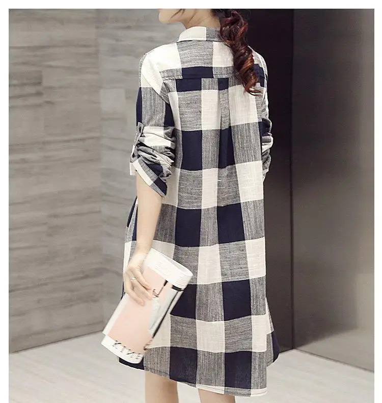 Women Plaid Shirt Cotton Linen Loose Mid Length Sun Protection — feature 15