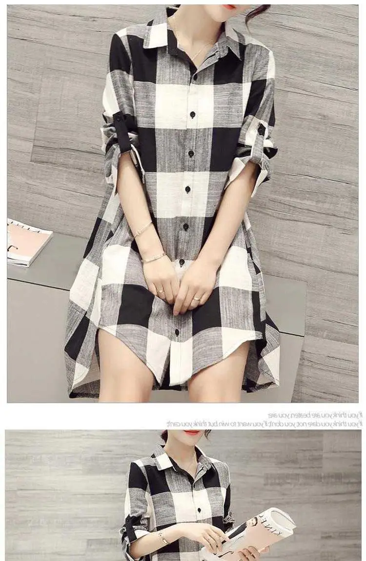 Women Plaid Shirt Cotton Linen Loose Mid Length Sun Protection — feature 16