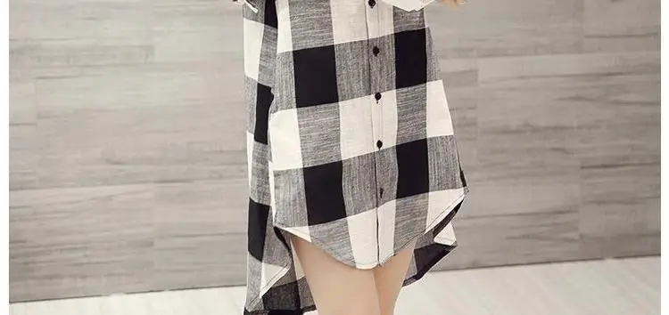 Women Plaid Shirt Cotton Linen Loose Mid Length Sun Protection — feature 17
