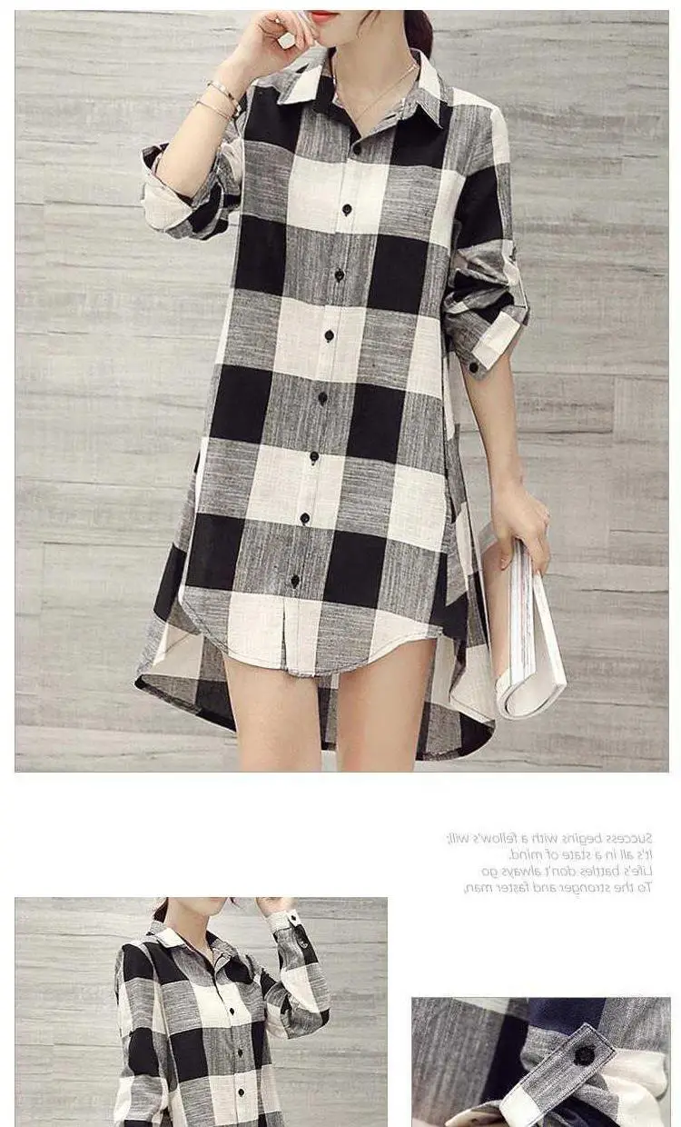 Women Plaid Shirt Cotton Linen Loose Mid Length Sun Protection — feature 18