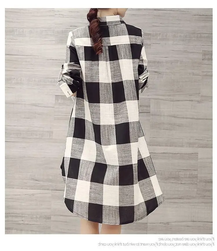 Women Plaid Shirt Cotton Linen Loose Mid Length Sun Protection — feature 22