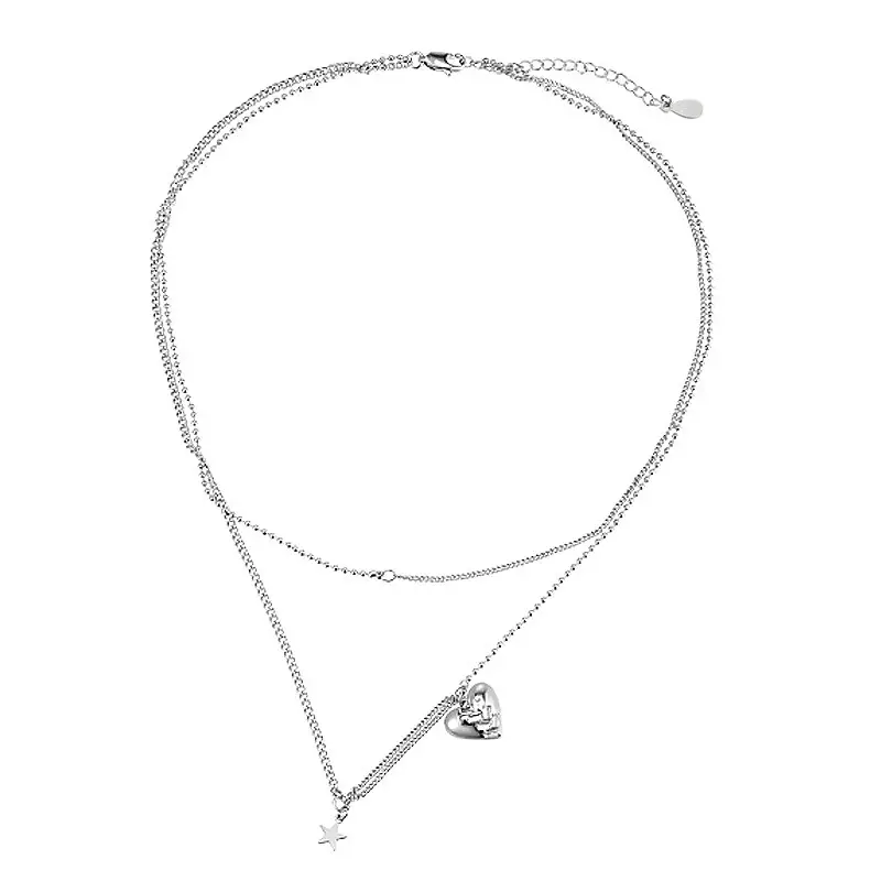 Double Layer Heart Necklace Silver 2025 Trendy - Image 6