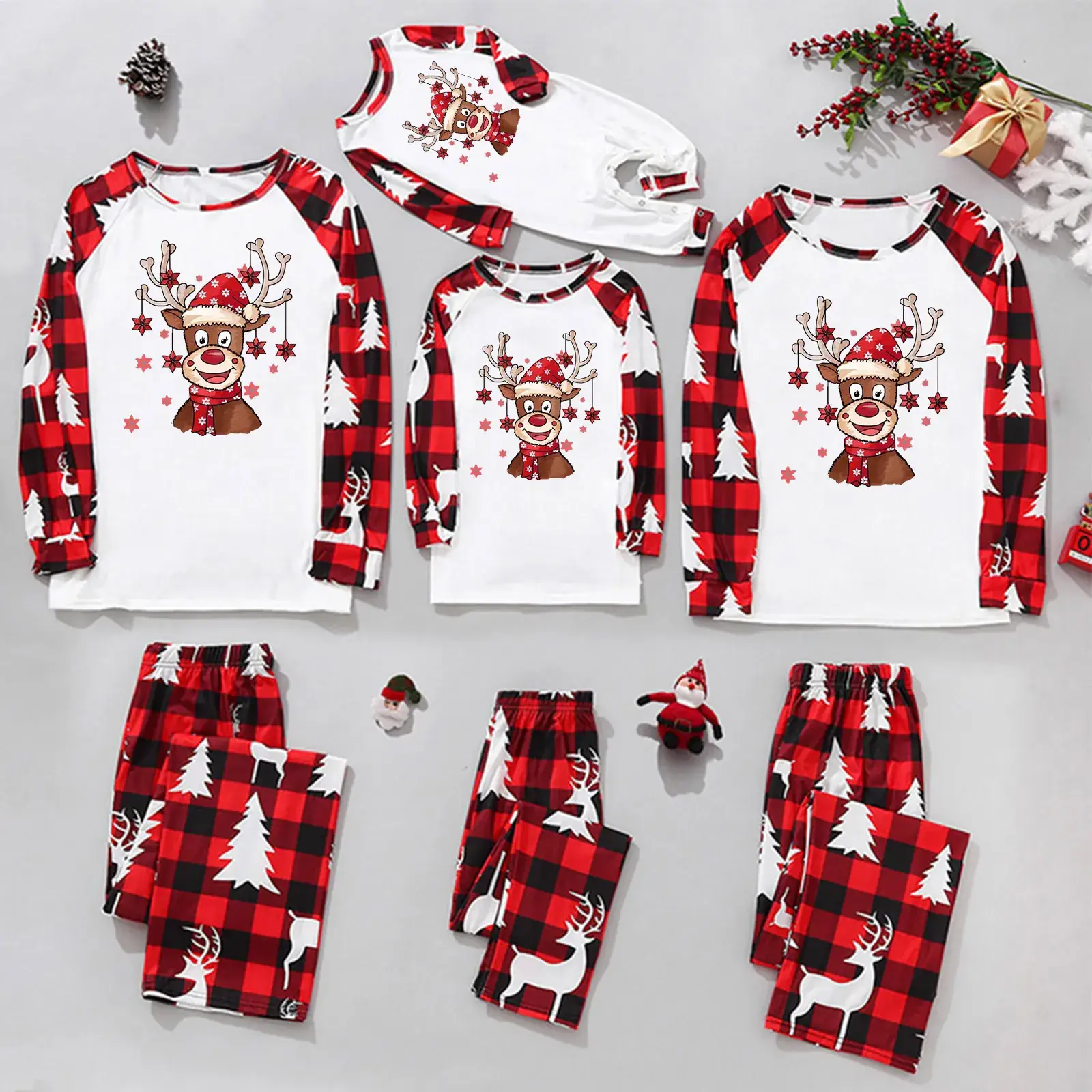 Tianming Christmas Parent-Child Plaid Pajamas Set - Image 17