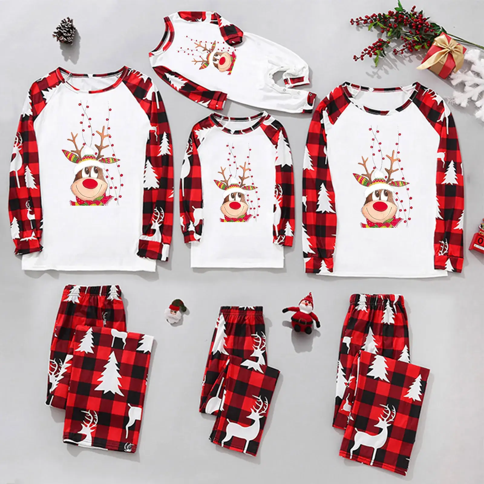 Tianming Christmas Parent-Child Plaid Pajamas Set - Image 18