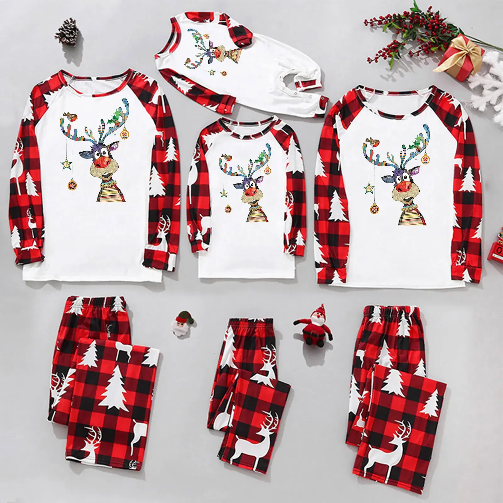 Tianming Christmas Parent-Child Plaid Pajamas Set - Image 19