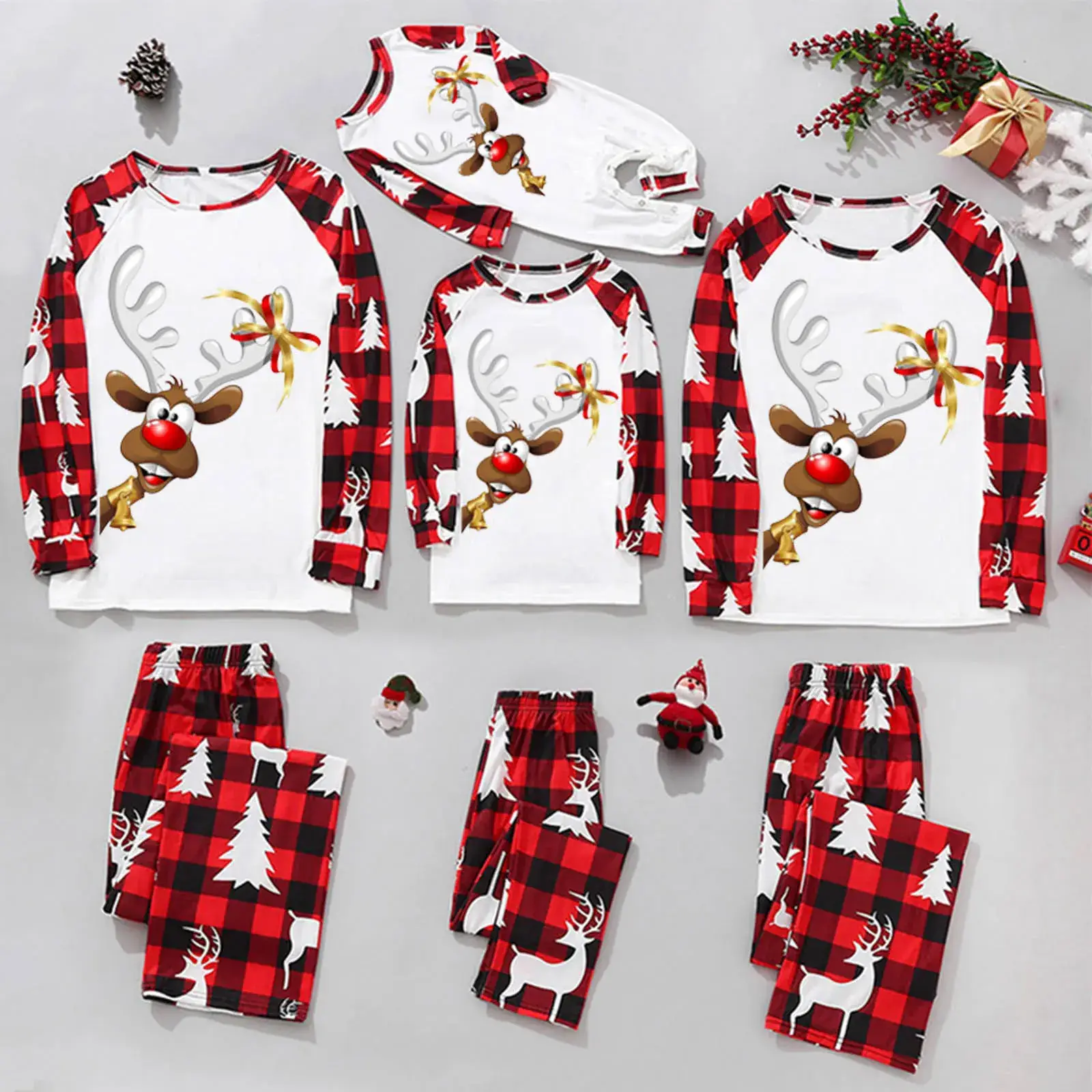 Tianming Christmas Parent-Child Plaid Pajamas Set - Image 11