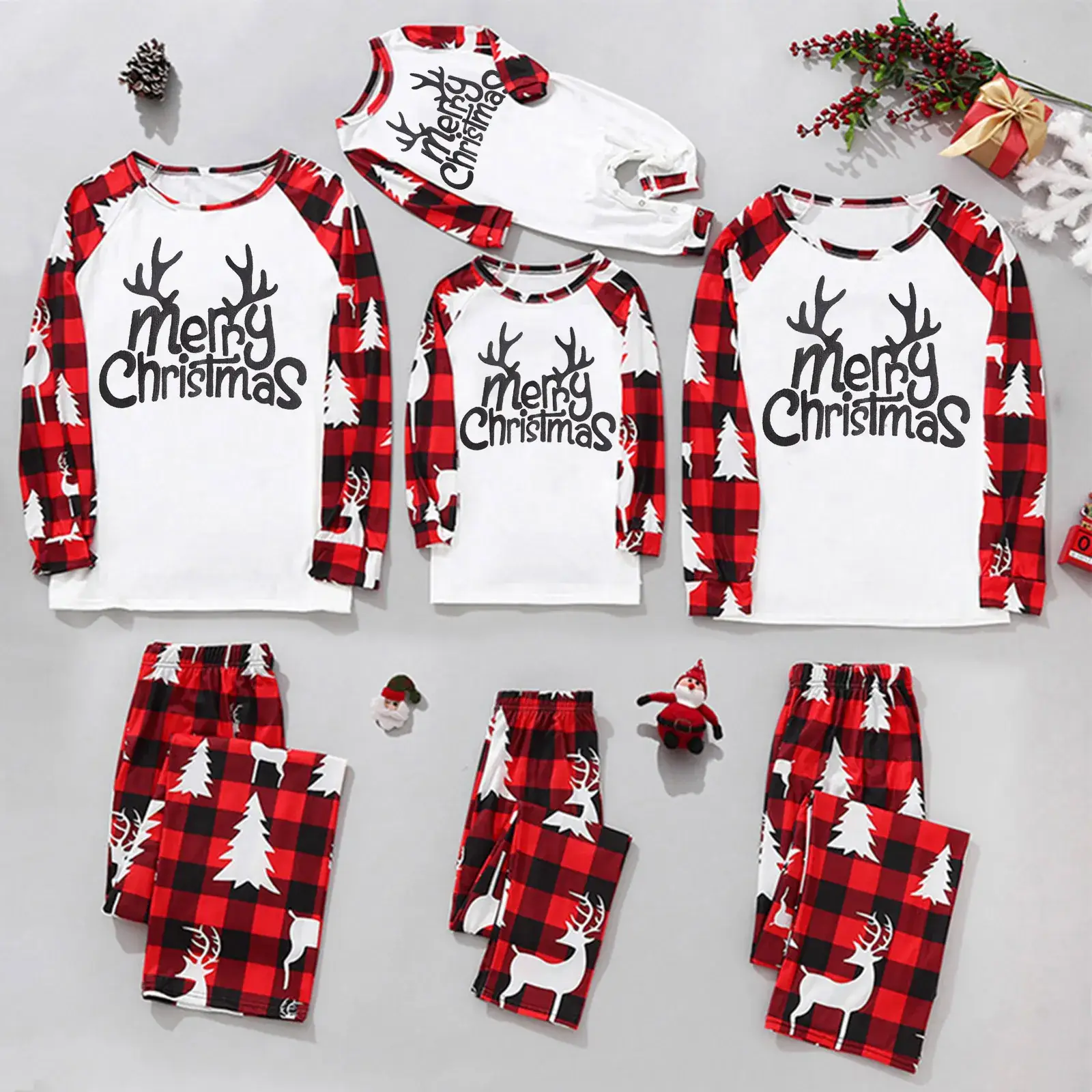 Tianming Christmas Parent-Child Plaid Pajamas Set - Image 12