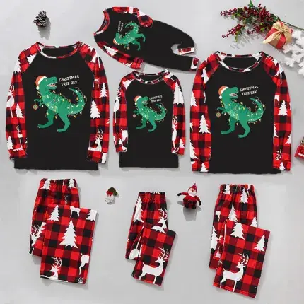 Tianming Christmas Parent-Child Plaid Pajamas Set - Image 14