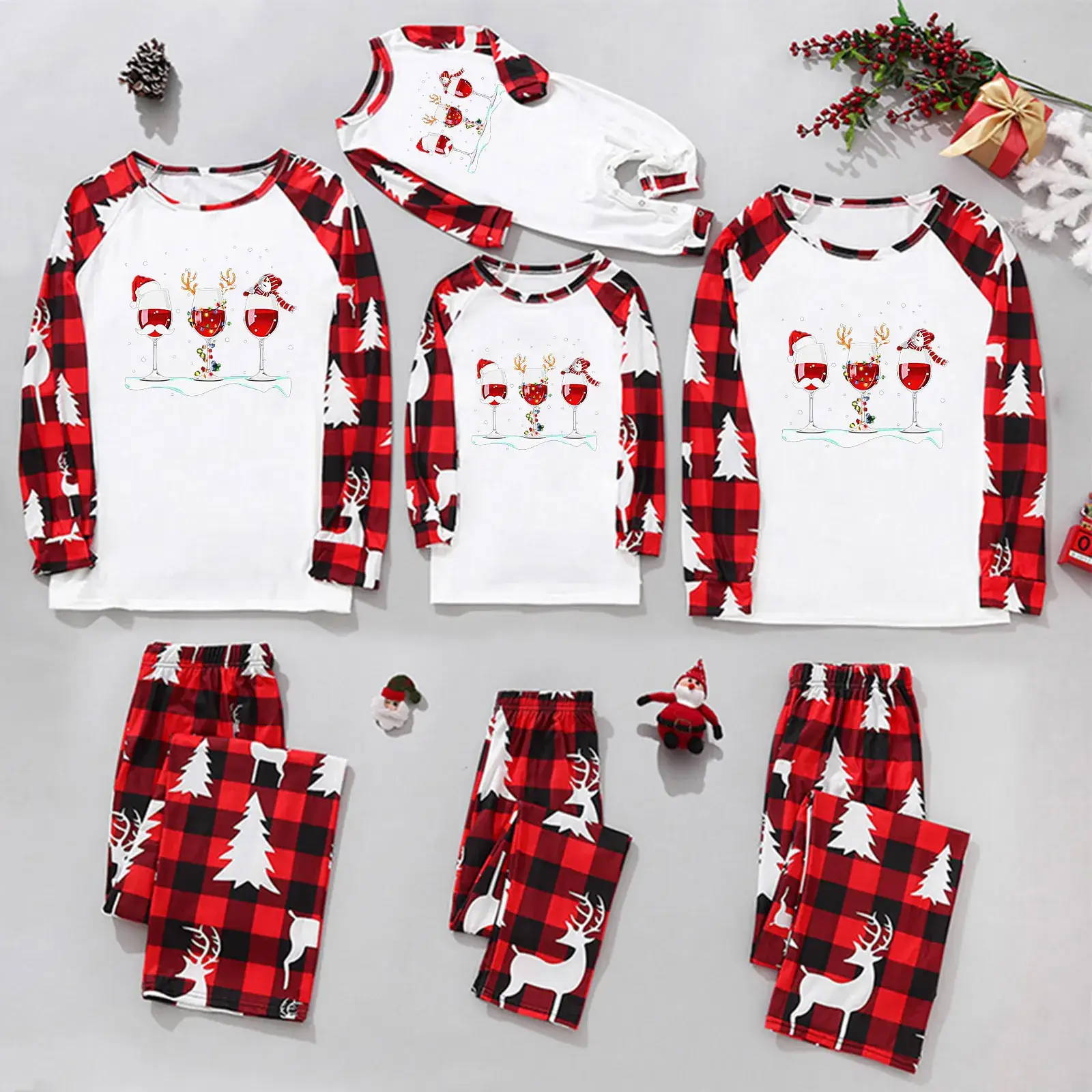 Tianming Christmas Parent-Child Plaid Pajamas Set - Image 2