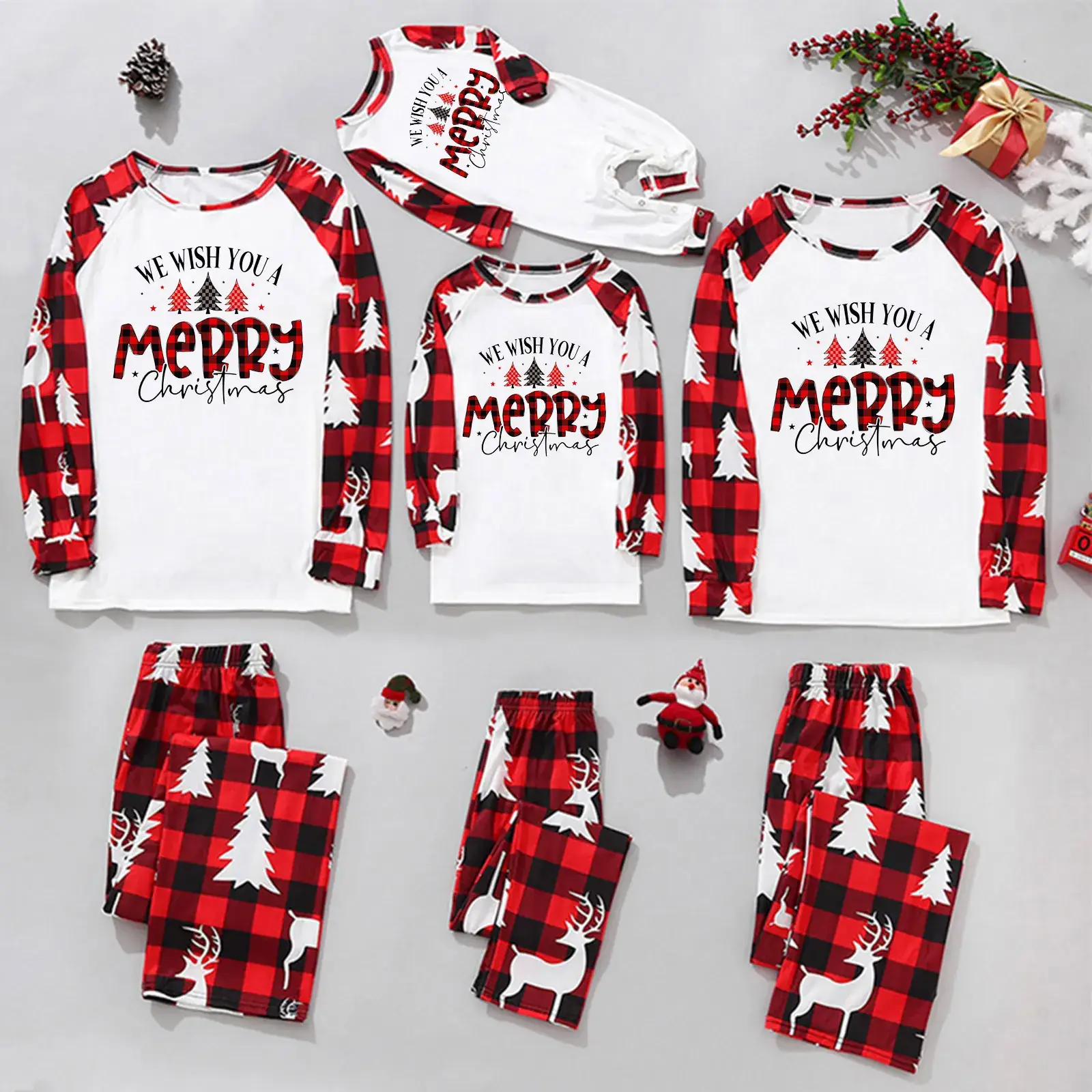 Tianming Christmas Parent-Child Plaid Pajamas Set - Image 3