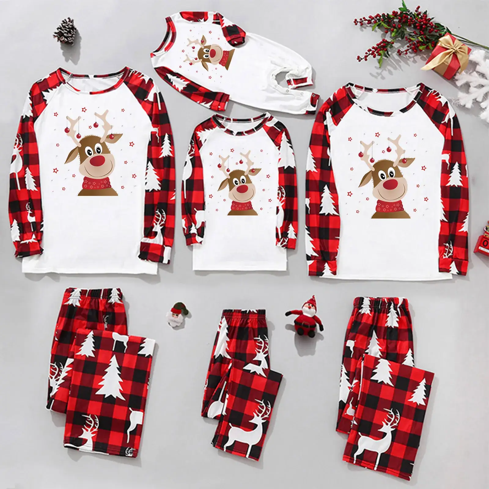 Tianming Christmas Parent-Child Plaid Pajamas Set - Image 7