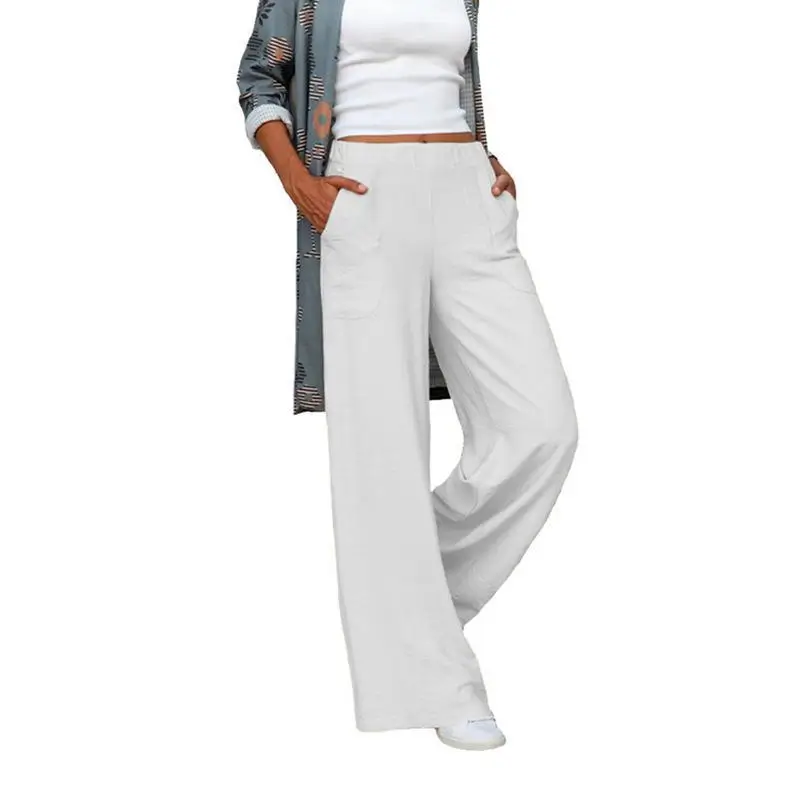 2025 Plus Size Women Drapey White Wide Leg Pants - Image 8