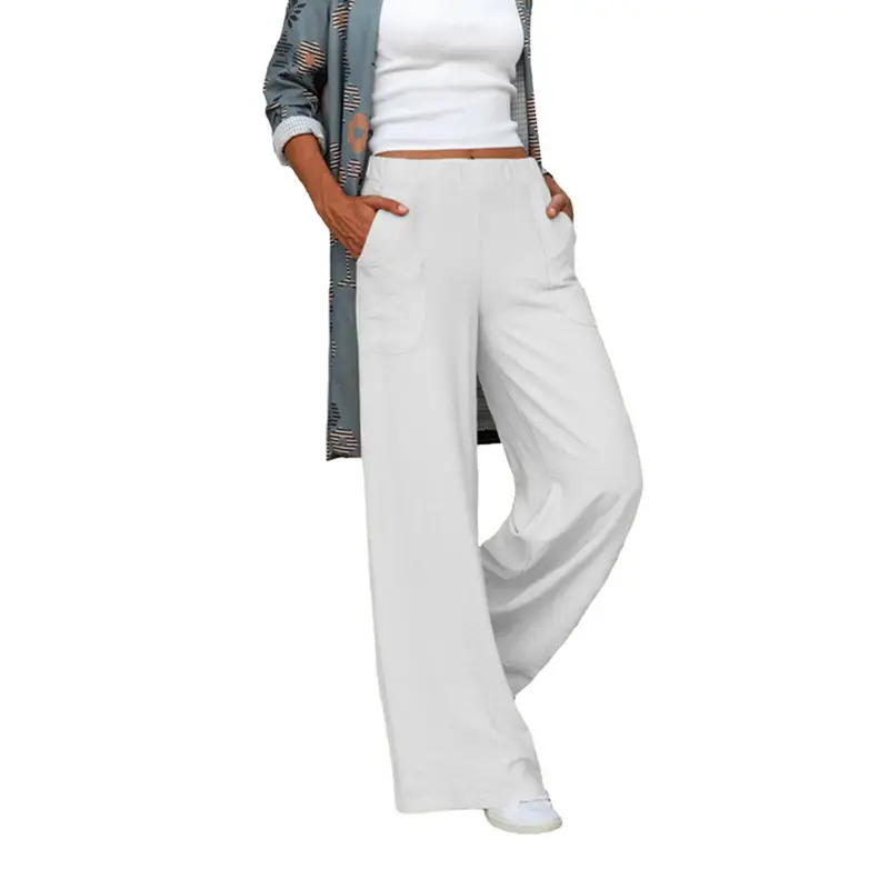 2025 Plus Size Women Drapey White Wide Leg Pants - Image 6