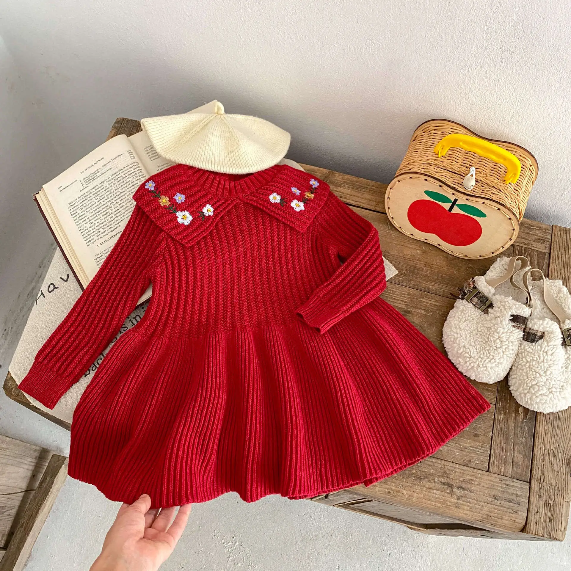 Red Knitted Baby Dress with Embroidered Princess Design — feature 13