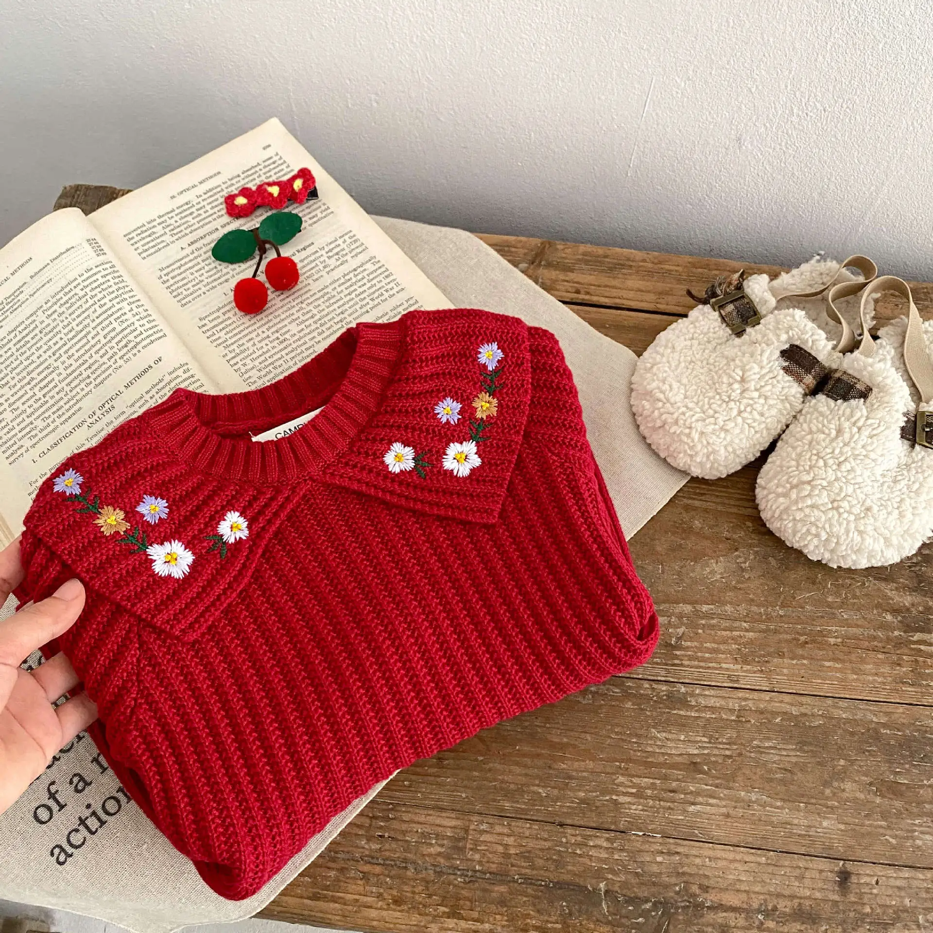 Red Knitted Baby Dress with Embroidered Princess Design — feature 15