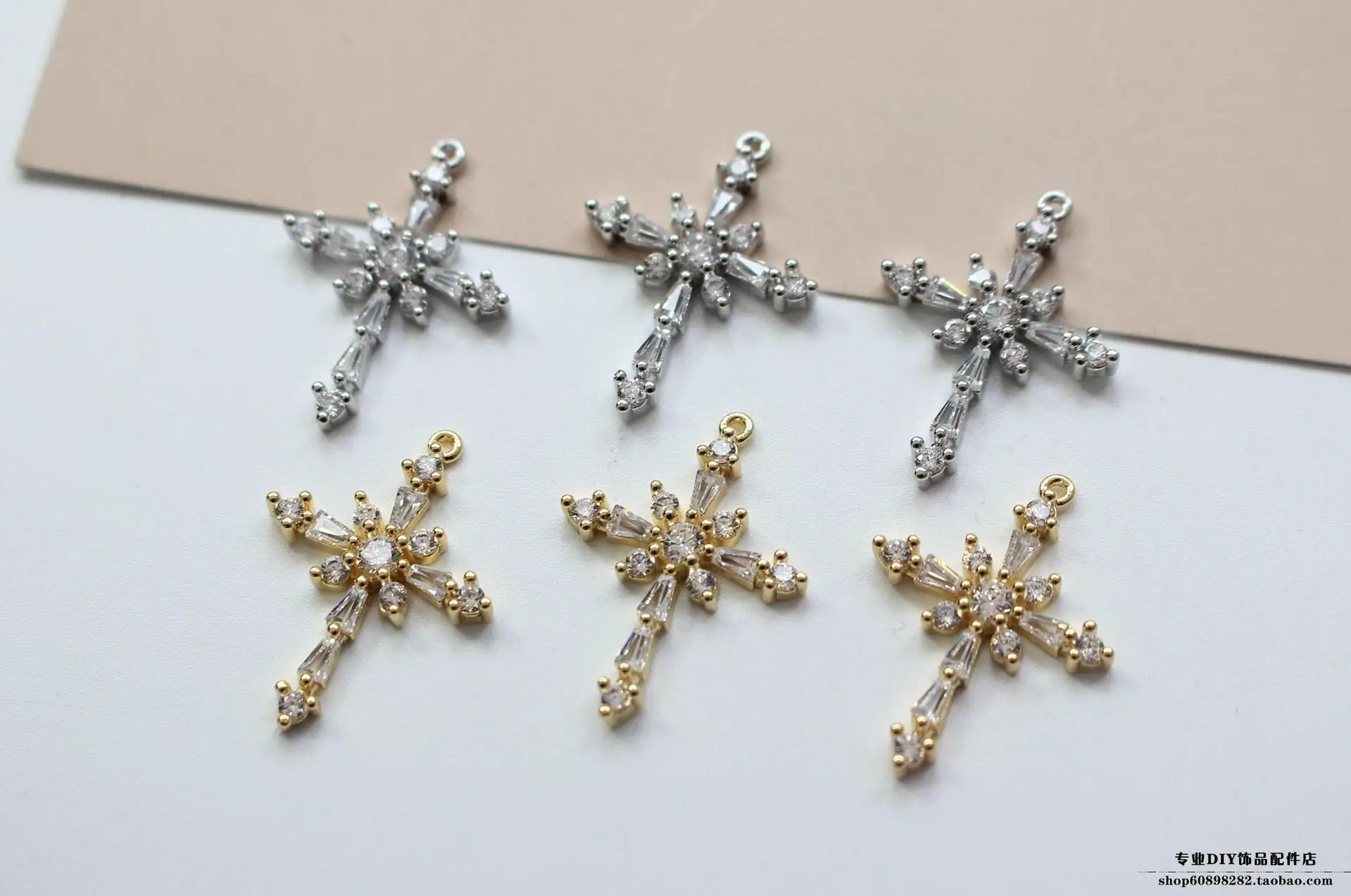 Snowflake Cross Earrings with Real Gold & Zircon Design — feature 1