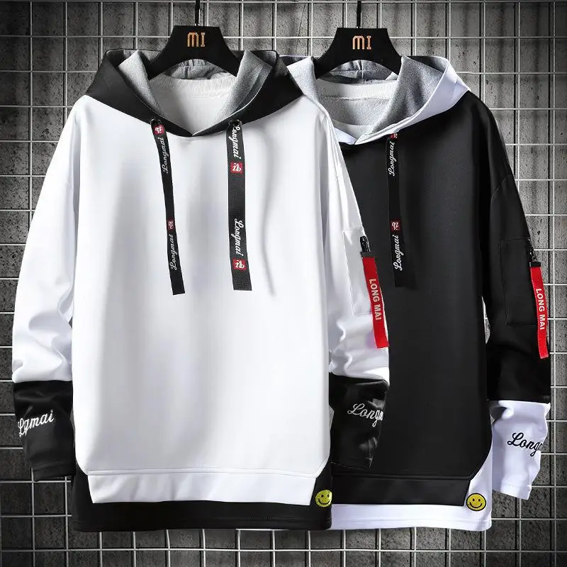 Men Hooded Sweatshirt White Black Spring Autumn New - Image 6