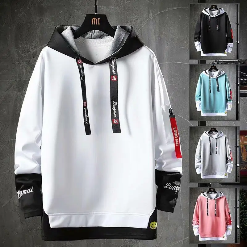 Men Hooded Sweatshirt White Black Spring Autumn New - Image 9