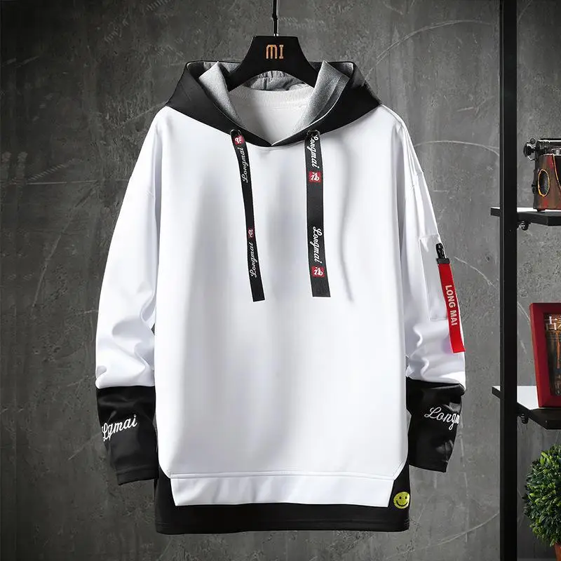 Men Hooded Sweatshirt White Black Spring Autumn New - Image 2