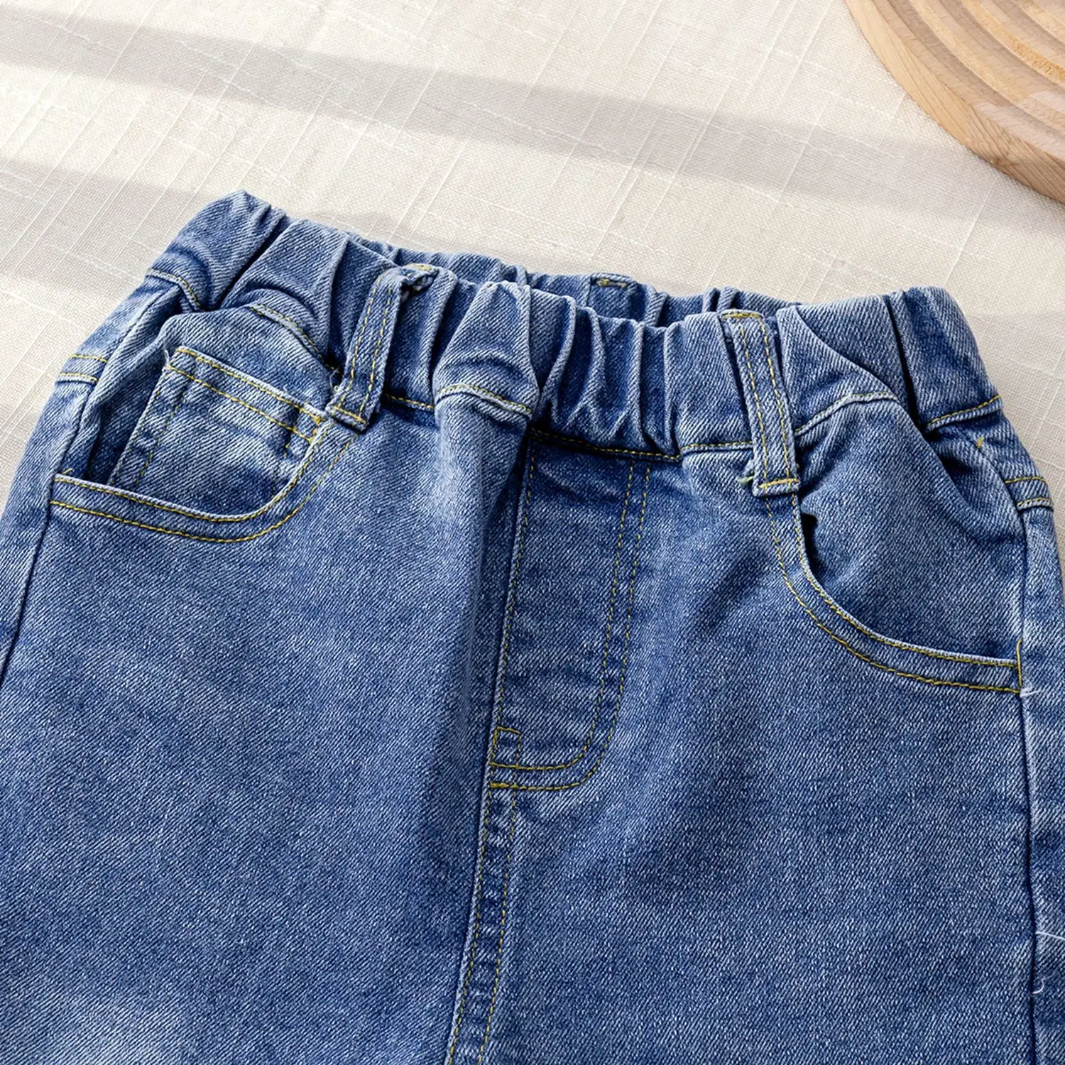 Sweetheart Daddy Girls Blue Denim Flare Pants with Black Bow