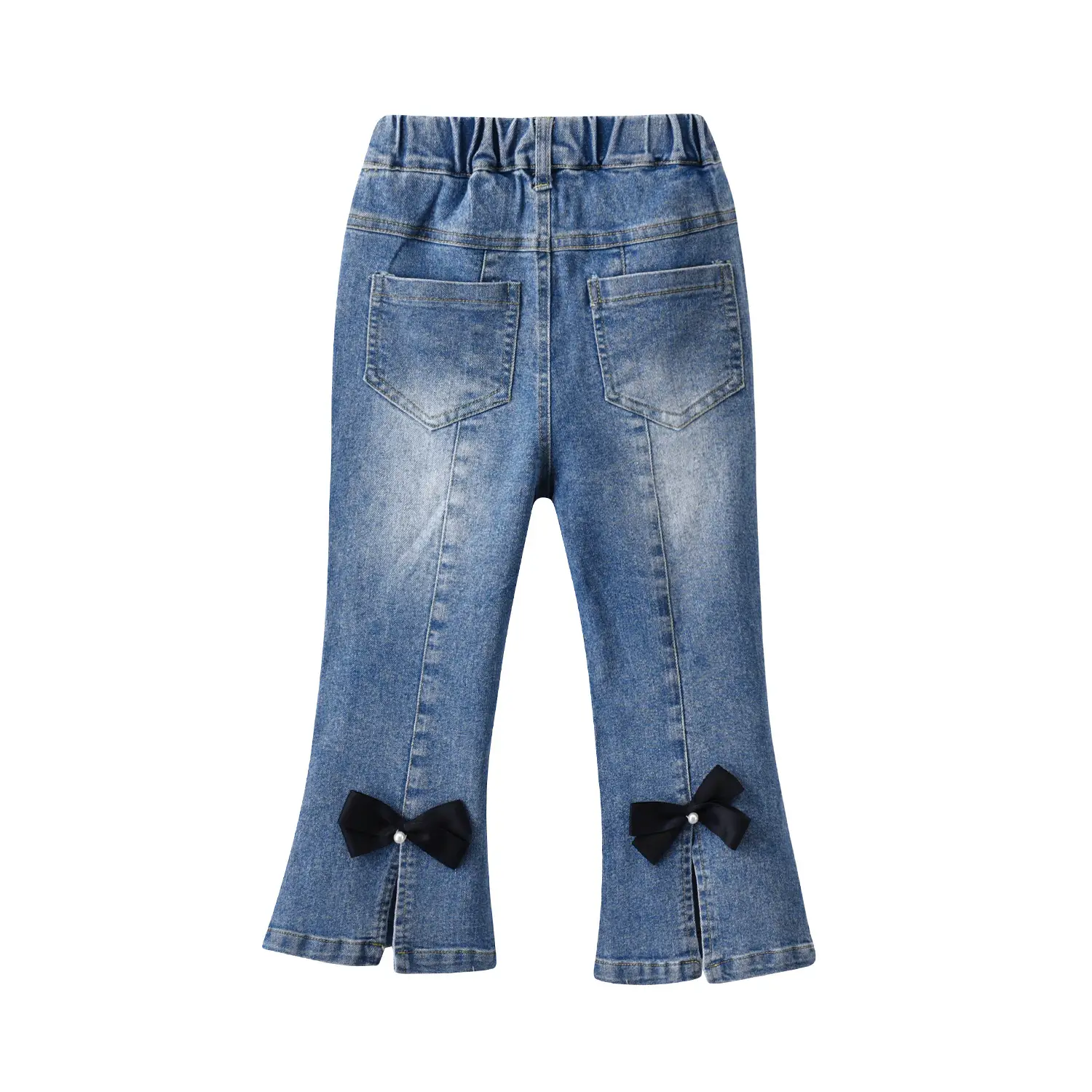 Sweetheart Daddy Girls Blue Denim Flare Pants with Black Bow
